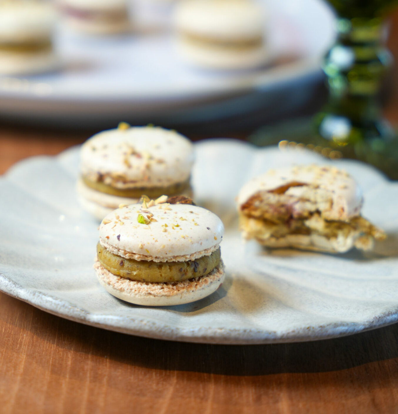 Macarons pistache et framboise